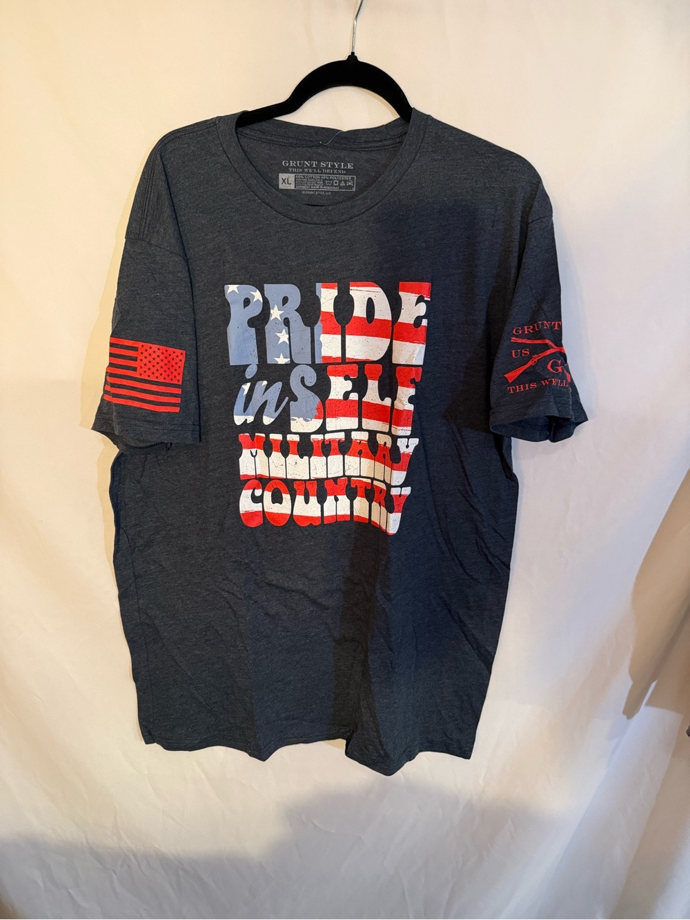 Grunt Style Men's 'Pride in Self, Military Country' Graphic T-Shirt - Navy XL
